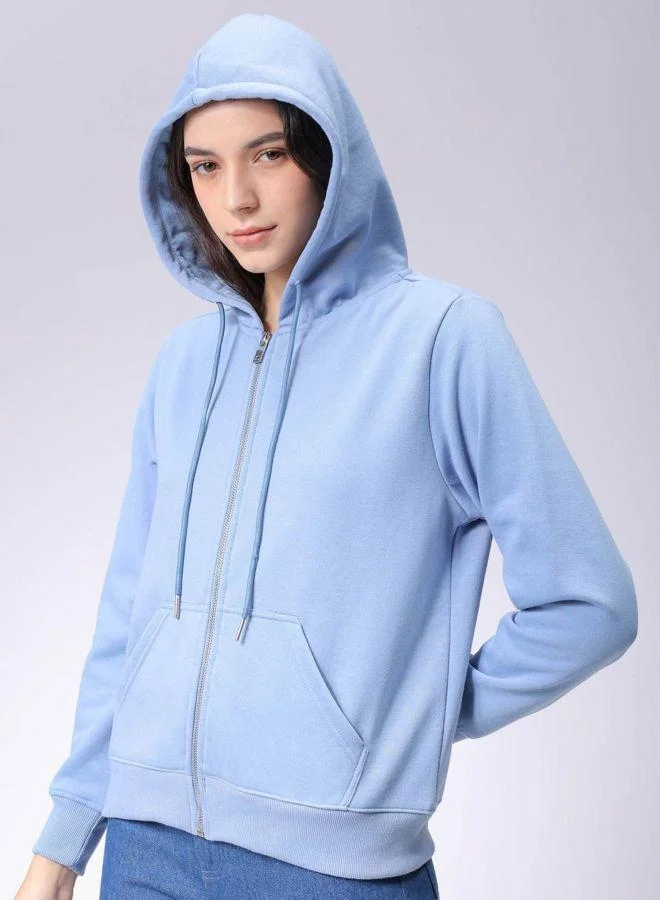 مرفوعة Women Relaxed Fit Solid Hooded Full Sleeves Front Open Sweatshirt